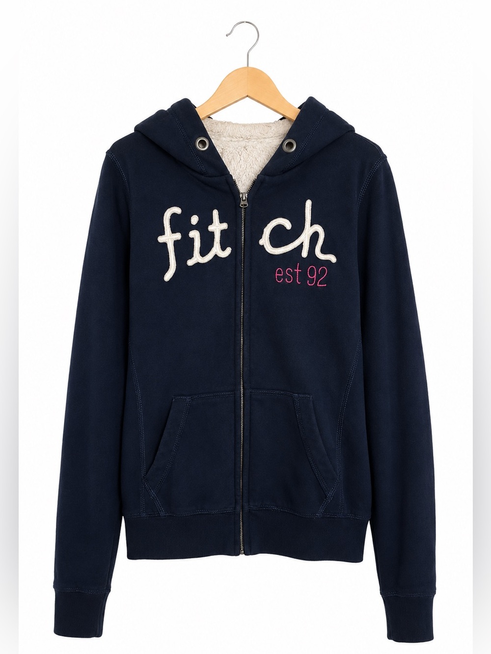 Abercrombie Kids Sherpa‎ Lined Zip Hoodie Navy Graphic Girls Medium Full Zip